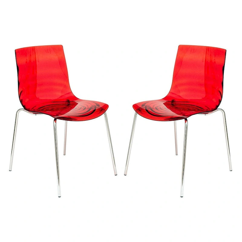 Chaise de salle à manger en acrylique transparent avec pieds chromés – Empilable, lot de 2 (80 cm H x 49,5 cm L)