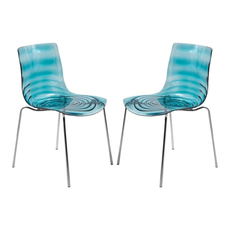 Chaise de salle à manger en acrylique transparent avec pieds chromés – Empilable, lot de 2 (80 cm H x 49,5 cm L)