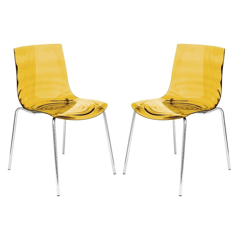 Chaise de salle à manger en acrylique transparent avec pieds chromés – Empilable, lot de 2 (80 cm H x 49,5 cm L)