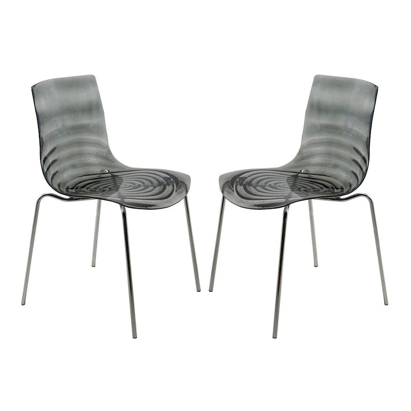 Chaise de salle à manger en acrylique transparent avec pieds chromés – Empilable, lot de 2 (80 cm H x 49,5 cm L)