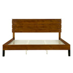 Lit plateforme double en bois massif de style Mid-Century Modern avec tête de lit en trois parties, aucun sommier tapissier requis, marron
