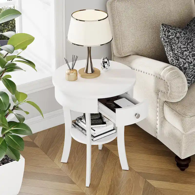 2 TABLES BASSES LATÉRALES À 2 NIVEAUX ROND DE CANAPÉ CHAMBRE À COUCHER - Voir les détails