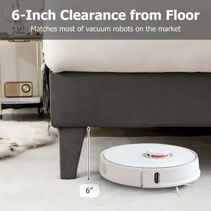 Lit plateforme rembourré avec tête de lit capitonnée en velours – Capacité de 450 kg, sans sommier (Queen/Full)