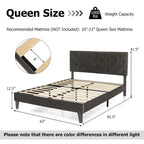 Lit plateforme rembourré avec tête de lit capitonnée en velours – Capacité de 450 kg, sans sommier (Queen/Full)