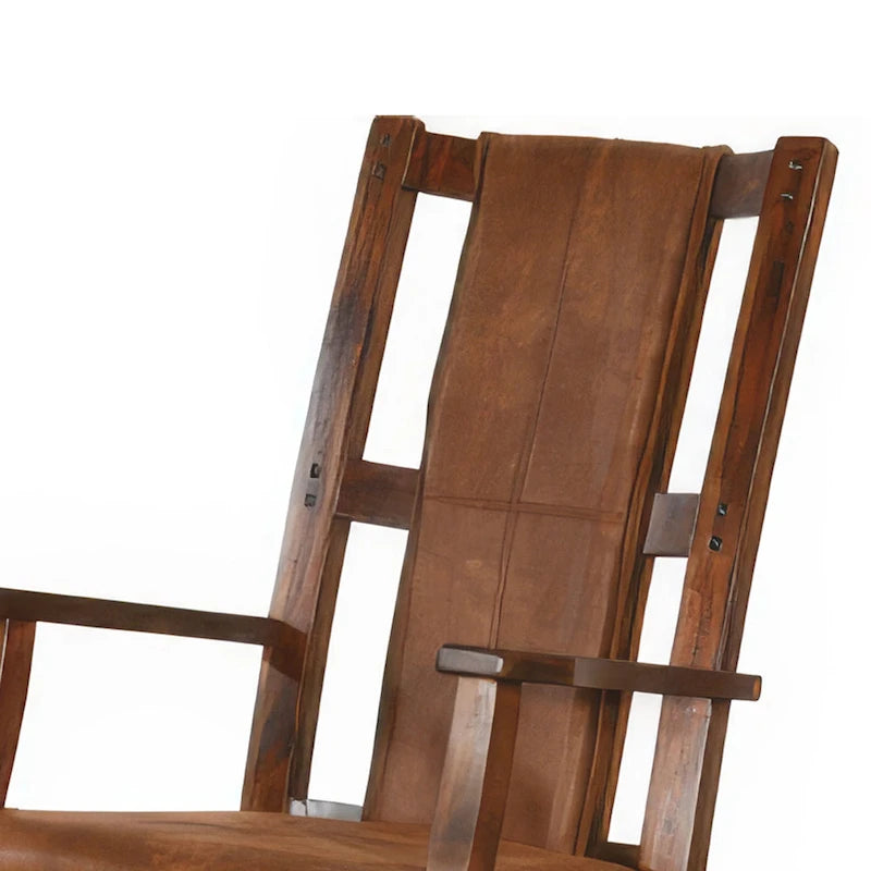 Fauteuil à bascule Odel, assise et dossier en similicuir, marron chocolat foncé