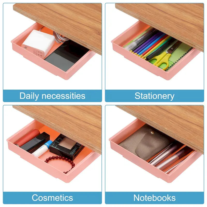 Self-Adhesive Under Desk Drawer Organizer – ABS, Set of 4 (8.66" x 6.1" x 1.38")