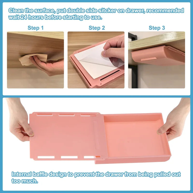 Self-Adhesive Under Desk Drawer Organizer – ABS, Set of 4 (8.66" x 6.1" x 1.38")