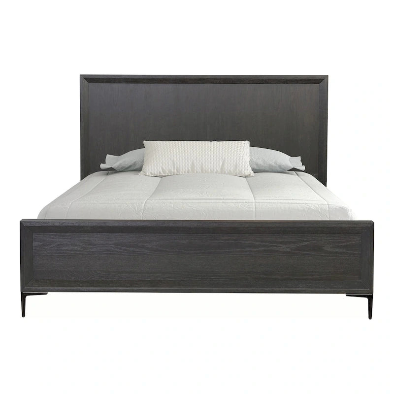 Lit plateforme moderne en bois massif avec pieds en métal – Expresso ou Chêne naturel (Queen/King, capacité de 450 kg)