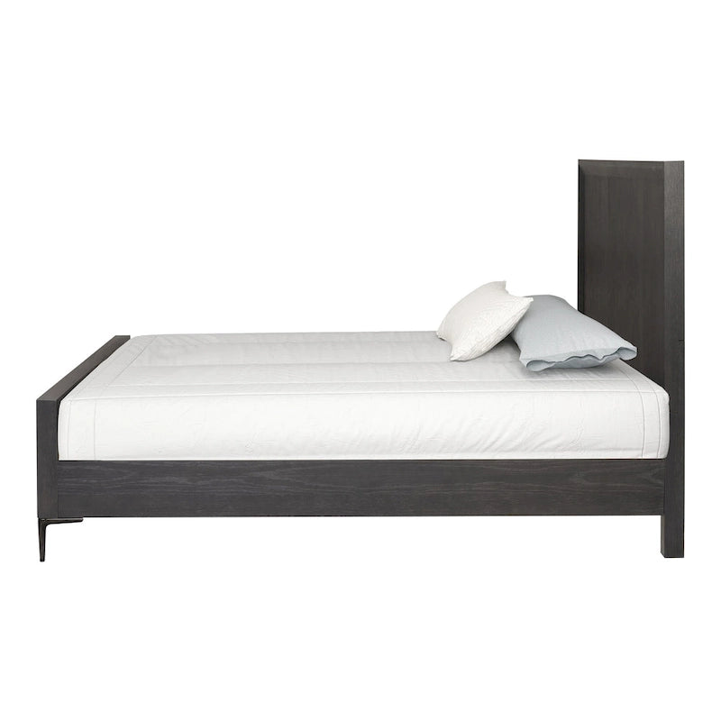 Lit plateforme moderne en bois massif avec pieds en métal – Expresso ou Chêne naturel (Queen/King, capacité de 450 kg)