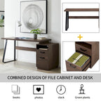 Bureau informatique de 65 pouces avec tiroirs de classement et classeur suspendu de format lettre – Marron