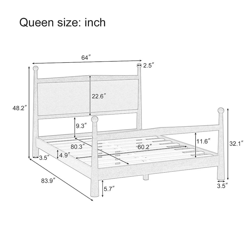 Lit plateforme moderne du milieu du siècle avec tête de lit capitonnée en bouclé – Pin massif, sans sommier tapissier (Queen/King)