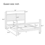 Lit plateforme moderne du milieu du siècle avec tête de lit capitonnée en bouclé – Pin massif, sans sommier tapissier (Queen/King)