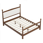 Lit plateforme moderne du milieu du siècle avec tête de lit capitonnée en bouclé – Pin massif, sans sommier tapissier (Queen/King)