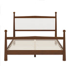 Lit plateforme moderne du milieu du siècle avec tête de lit capitonnée en bouclé – Pin massif, sans sommier tapissier (Queen/King)