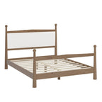 Lit plateforme moderne du milieu du siècle avec tête de lit capitonnée en bouclé – Pin massif, sans sommier tapissier (Queen/King)