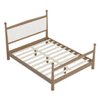 Lit plateforme moderne du milieu du siècle avec tête de lit capitonnée en bouclé – Pin massif, sans sommier tapissier (Queen/King)