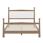 Lit plateforme moderne du milieu du siècle avec tête de lit capitonnée en bouclé – Pin massif, sans sommier tapissier (Queen/King)