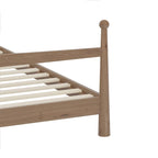 Lit plateforme moderne du milieu du siècle avec tête de lit capitonnée en bouclé – Pin massif, sans sommier tapissier (Queen/King)