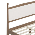 Lit plateforme moderne du milieu du siècle avec tête de lit capitonnée en bouclé – Pin massif, sans sommier tapissier (Queen/King)