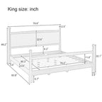 Lit plateforme moderne du milieu du siècle avec tête de lit capitonnée en bouclé – Pin massif, sans sommier tapissier (Queen/King)