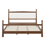Lit plateforme moderne du milieu du siècle avec tête de lit capitonnée en bouclé – Pin massif, sans sommier tapissier (Queen/King)
