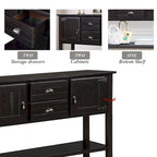 Table Console Buffet en Bois Massif avec 2 Tiroirs, Placards et Étagère Inférieure, Meuble de Rangement pour Salle à Manger