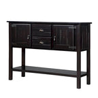 Table Console Buffet en Bois Massif avec 2 Tiroirs, Placards et Étagère Inférieure, Meuble de Rangement pour Salle à Manger