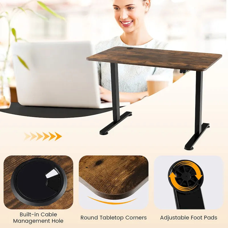 Electric Height-Adjustable Standing Desk – 44"x24" Surface, 28"-45.5" Range, 180 lb Capacity
