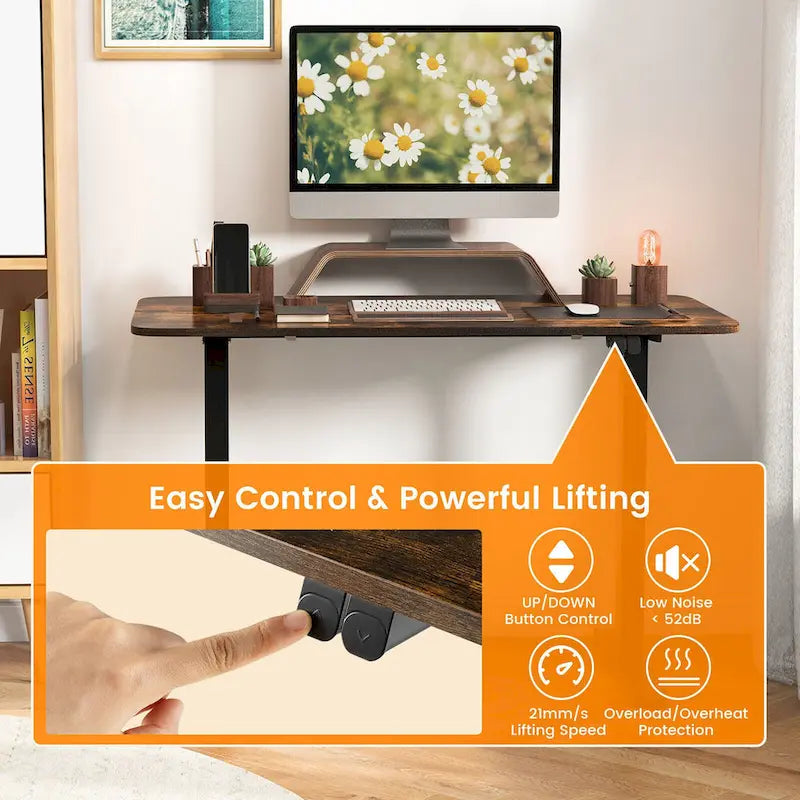 Bureau électrique réglable en hauteur – Plateau 112x61 cm, hauteur 71-115,5 cm, capacité 81,6 kg