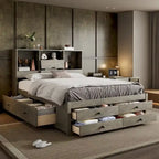 Lit plateforme en bois avec tête de lit de rangement et 8 tiroirs pour chambre à coucher
