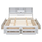 Lit plateforme en bois avec tête de lit de rangement et 8 tiroirs pour chambre à coucher