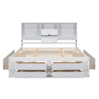 Lit plateforme en bois avec tête de lit de rangement et 8 tiroirs pour chambre à coucher