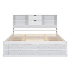 Lit plateforme en bois avec tête de lit de rangement et 8 tiroirs pour chambre à coucher