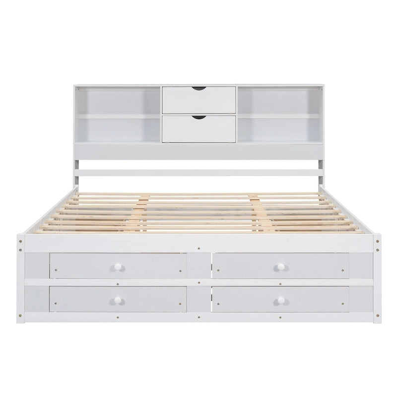 Lit plateforme en bois avec tête de lit de rangement et 8 tiroirs pour chambre à coucher