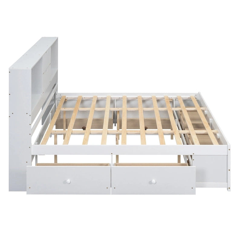 Lit plateforme en bois avec tête de lit de rangement et 8 tiroirs pour chambre à coucher