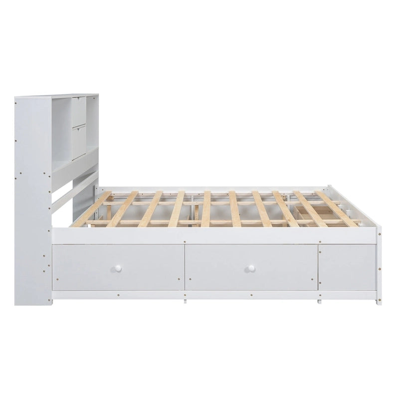 Lit plateforme en bois avec tête de lit de rangement et 8 tiroirs pour chambre à coucher