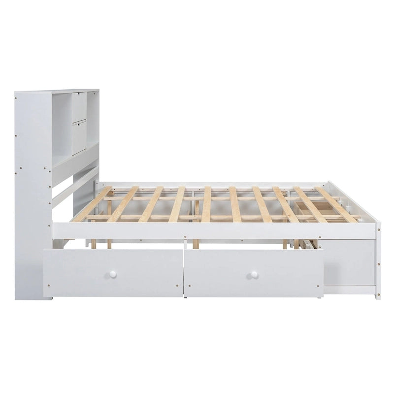 Lit plateforme en bois avec tête de lit de rangement et 8 tiroirs pour chambre à coucher