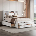 Lit plateforme en bois avec tête de lit de rangement et 8 tiroirs pour chambre à coucher