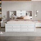 Lit plateforme en bois avec tête de lit de rangement et 8 tiroirs pour chambre à coucher