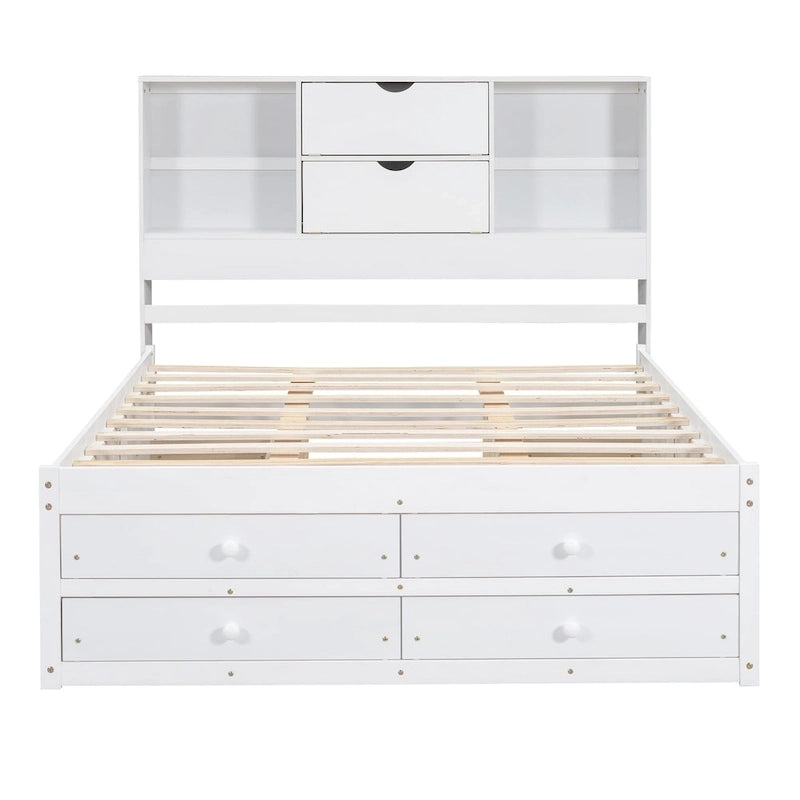 Lit plateforme en bois avec tête de lit de rangement et 8 tiroirs pour chambre à coucher