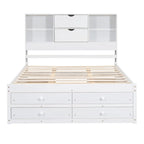 Lit plateforme en bois avec tête de lit de rangement et 8 tiroirs pour chambre à coucher