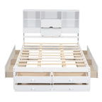 Lit plateforme en bois avec tête de lit de rangement et 8 tiroirs pour chambre à coucher