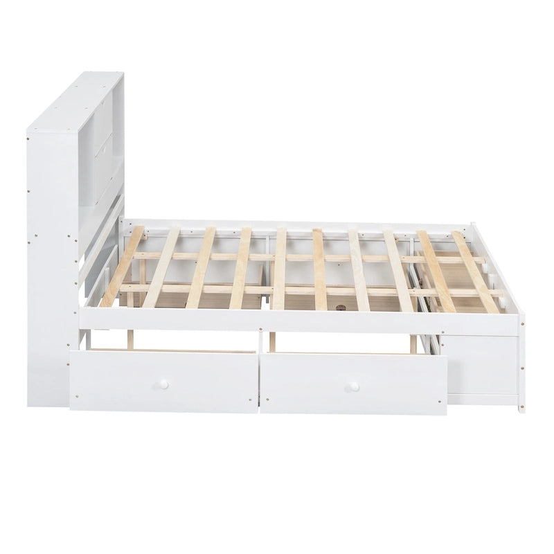 Lit plateforme en bois avec tête de lit de rangement et 8 tiroirs pour chambre à coucher