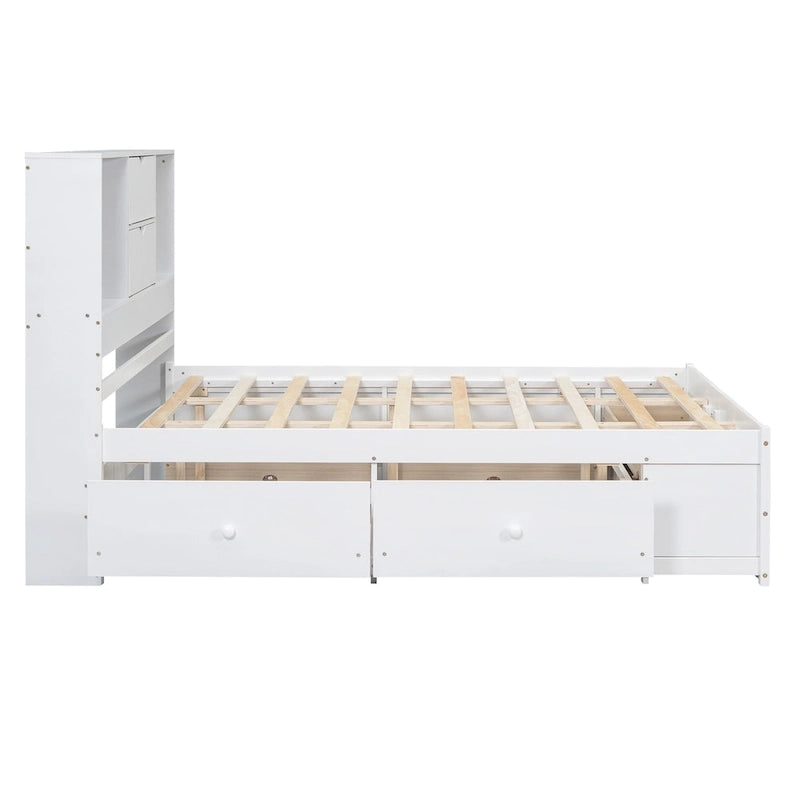 Lit plateforme en bois avec tête de lit de rangement et 8 tiroirs pour chambre à coucher