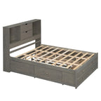 Lit plateforme en bois avec tête de lit de rangement et 8 tiroirs pour chambre à coucher