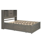 Lit plateforme en bois avec tête de lit de rangement et 8 tiroirs pour chambre à coucher