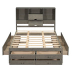 Lit plateforme en bois avec tête de lit de rangement et 8 tiroirs pour chambre à coucher
