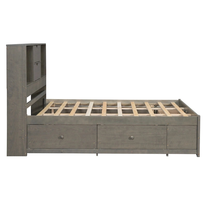 Lit plateforme en bois avec tête de lit de rangement et 8 tiroirs pour chambre à coucher