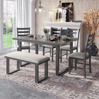 Ensemble de salle à manger rustique gris 6 pièces avec table rectangulaire et 4 chaises