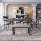 Ensemble de salle à manger rustique gris 6 pièces avec table rectangulaire et 4 chaises